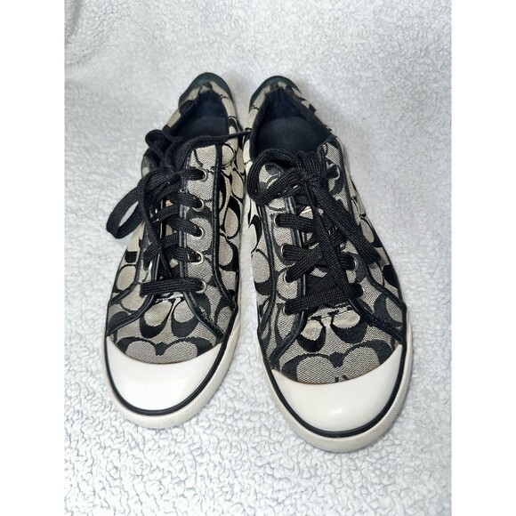 Coach Barrett Signature Logo Women's Sneakers Size 8.5b Black Gray Low Top - Picture 1 of 9